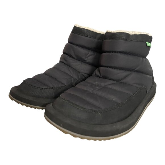 Cozy Warm Sanuk Black Quilted Flats | Puffer Shoes - Picture 3 of 10